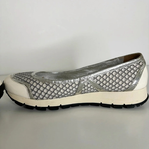 Prada Sport Ballet Shoes Trainers Metallic Mesh Patent Leather Size 36.5 Vintage - Picture 6 of 14